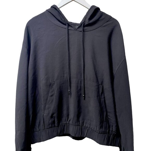 WHO WHAT WEAR Womens Hoodie XXL Black Woven Crop Jacket Pullover Rayon Blend - Picture 1 of 10